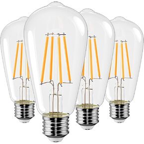 E26 LED Bulb 60 Watt Equivalent, Non-dimmable Vintage Edison Light Bulbs 7W, UL Listed Decorative Filament Lightbulbs Daylight 5000K, 850 Lumen, Pack of 4