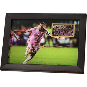 veratwo Signed Soccer Ball Messi Poster Framed Photo Gift 8x6 Inches,with 1x 35mm Miami Messi Film Display,Cool Soccer Memorabilia Gifts for Lionl Messi Fans