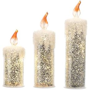 RAZ Imports Lighted Silver Glitter Candle, 11.5-inch Height, Glass, Set of 3, Christmas, Home Décor