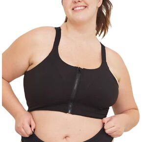 OYA High Impact Front Zip Sports Bra for Sensitive Skin, Black, 2X