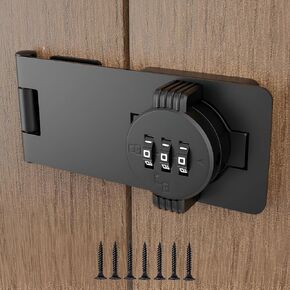 Keyless Combination Lock – 3-Digit Combination Lock for Cabinet Doors – Twist Knob Hasp Latch Lock with Password Code – Zinc Alloy Cabinet Door Latch for Kitchen Drawers, Cabinets, Cupboard (Black)