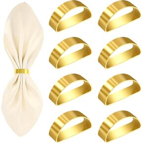 Gold Napkin Rings Set of 8, Modern Fall Napkin Rings Bulk Metal Napkin Ring Gold Napkin Holder Christmas Napkin Rings Decorations for Wedding Birthday Holiday Party Banquet Table Decor