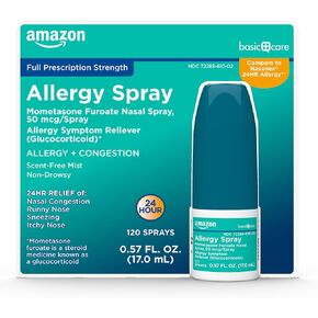 Amazon Basic Care 24 Hour Allergy Nasal Kid Spray, Mometasone Furoate Nasal Spray 50 mcg/Spray, Non-Drowsy