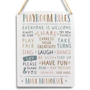 Playroom Rules Hanging Wood Sign,Boho Playroom Hanging Signs,Playroom Rules Nursery Wood Signs,Boho Playroom Nursery Decor,Gifts For Kids Little Girls Boys,7.9×10.2 Inches