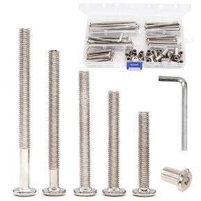 binifiMux 50pcs M6x35/45/55/65/75mm Hex Drive Socket Cap Allen Bolts Sleeve Nuts Assortment Kit, Furniture Joint Connector Bolts, Rivet Bolts Dowel Nuts, Countersunk Screw Post Fit,Nickel Plated