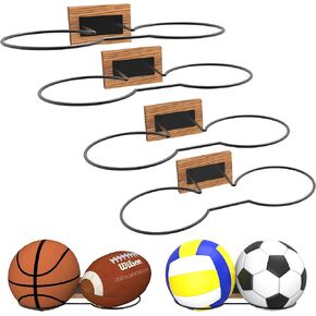 4 Pcs Basketball Holder Wall Mount, Ball Holder Wall Mount, Sports Ball Storage Rack Organizer, Double Hole Design Football Storage for Display, Football Holder for Teenage Boys Room Decor Accessories