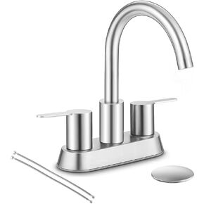 صنبور حوض الحمام، صنابير الحمام من النيكل المصقول للحوض 3 فتحات، صنبور الغرور بمقبضين، صنبور حمام للتخييم بمقبضين، 4 بوصة مع استنزاف منبثق وخطوط إمداد KMBF004L-1 in Kuwait