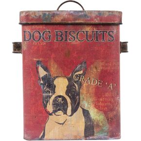 Creative Co-Op Vintage Tin Dog Biscuit Container with Boston Terrier