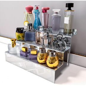 12 IN Clear Acrylic Display Riser Shelf with LED light,3 Tier Display Step Shelves Holder, Perfume Cologne Organizer Holder,Pops Toys Figures, Clear Cupcake Riser, Dessert Shelf, Decoration on