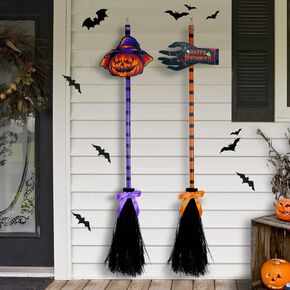Halloween Witch Broom Decor, Halloween Decorations, with 2 Wooden Witch Broomsticks, 47" Long, Magic Broom Halloween for Halloween Home Decor, Outdoor Garden Decor, Wall Decor