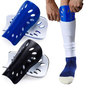2 Pairs Shin Guards,Soccer Shin Guards for Kids Adults,Shin Pads Set for Football Games,Protective EVA Cushion for Youth Men & Women- Blue & Black