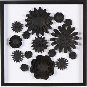 Deco 79 Paper Floral Cluster Shadow Box with Varying Shapes and Sizes, 20" x 2" x 20", Black