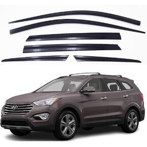 AUTOCLOVER Tape-On Rain Guards Window Visors 6 Pcs Set for Hyundai Santa Fe 2015 2016 2017 2018 / Window Deflectors, Out-Channel Vent Shades (Chrome Line Black)