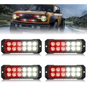 4PCS Strobe Lights for Trucks, Emergency Lights for Vehicles Flashing Lights, 12-LED Led Strobe Lights Grille Light Head, for Firefighter Police Trucks Vehicles (Red and White) in Kuwait