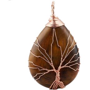 SUNYIK Teardrop Stone Tree of Life Pendant Necklace, Handmade Copper Wire Wrapped Jewelry, Healing Chakra