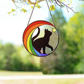 Cat Memorial Stained Acrylic Window Hanging Panels Rainbow Indoor Windows Hanger Kitchen Bedroom Garden Wall Art Decor Gifts for Women Mom Grandma Teacher