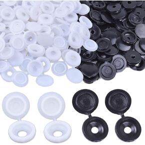 100pcs Hinged Screw Cover Caps Plastic Screw Caps Fold Screw Snap-on Decorative Covers Washer Flip Tops Replacements for Home School Office Yard, Black and White