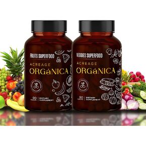 Fruits and Vegetables Supplements | Whole Foods Energy Supplements with 36 Fruit & Vegetable Blend Superfood | Essential Vitamins and Minerals | 90 Fruit & 90 Veggie Capsules
