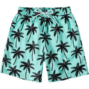 Boy's Tropical Allover Print Swim Shorts Drawstring Waist Swimwear Bottoms Quick Dry Summer Beach Shorts