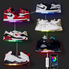 OAPRIRE LED Floating Shoe Display 6-Pack with Remote and App Controls, Music Sync Color Changing Shoe Shelf for Wall, RGB Color Changing Levitating Hanging Shoe Rack, Display Your Top Shoes