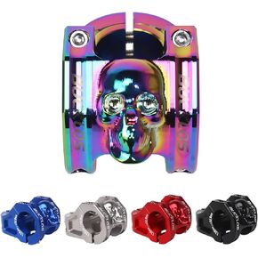 BUCKLOS Skull 31.8mm MTB Stem 35mm Mountain Bike Handlebars Short Stems, 1 1/8 Ultra-Light Hollow CNC Aluminum Alloy Riser Bicycle Stem for AM, XC, BMX, E-Bike, Downhill, Trail, Folding Bike