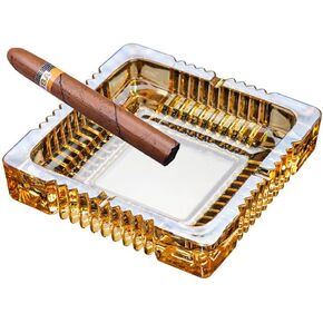 Glass Ashtray Cigarette Ash Holder Ash Tray for Patio Desktop Office Smokers Indoor or Outdoor Tabletop Home Office Décor (Amber Glass, L-Size)