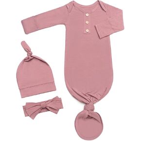 Super Soft Newborn Baby Knotted Gown Set with Hat, Bow, and Mittens - Perfect for Newborn Boys and Girls