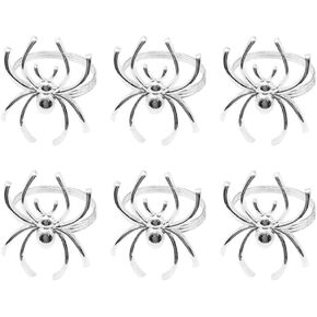 TOYANDONA 6pcs Halloween Napkin Rings, Alloy Halloween Spider Napkin Rings Holder for Halloween Dinning Table Setting Decorations (Silver)
