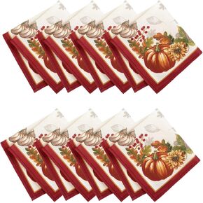 Elrene Home Fashions Swaying Leaves Bordered Fall Napkins, Seasonal Dinner Napkins for Formal or Everyday Use, 17" x 17", Set of 8