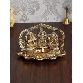 eCraftIndia Laxmi Ganesha Saraswati with Diya for 6 Wicks Handcrafted Metal Decorative Showpiece