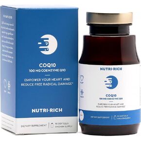Nutri-Rich CoQ10 HIGH POTENCY 100mg coenzyme Q10, Ubiquinone, Antioxidant for Heart Health & Cellular Energy, Naturally Fermented, for Aging & Statin Usage, 3 month supply (90 Softgels)