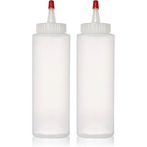 ljdeals 8 oz Plastic Squeeze Condiment bottles, Wide Mouth, Red Sealer Yorker Cap, Dispensing Bottles for Icing, Ketchup, Sauces and more, Pack of 2, made in USA