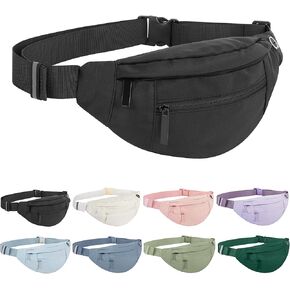 Large Waist Bag With 4-Zipper Pockets-Fanny Pack For Women And Man-Crossbody Belt Bag With Adjustable Strap For Travel Running Hiking Walking Workout Dark Black