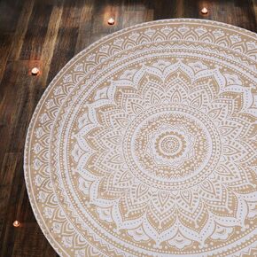 RAJRANG Small Round Tapestry Camping Cotton Ombre Mandala Tablecloth Yoga Mat Bohemian Beach Circle Golden Tapestries 48 Inch