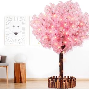 Artificial Cherry Blossom Tree with LED Light, Handmade Pink Cherry Tree Prelit Christmas Tree 6FT, Cherry Blossom Tree for Garden, Party, Home Decor, Indoor & Outdoor (6ft Tall/1.8M/8 Trunks)