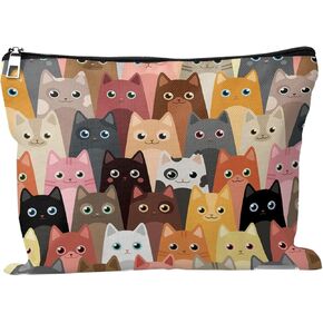 Cafl Cute Cartoon Cat Makeup Bag Colorful Cat Cosmetic Bag Zipper Cosmetic Pouch Large Toiletry Bag Travel Linen Make Up Organizer for Purse for Women-10×8Inch