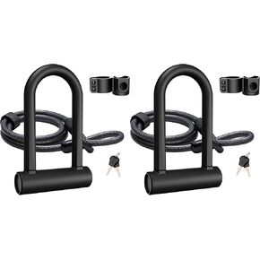 Emove 2 Pieces Bike U Lock Heavy Duty Bike Lock Bicycle U Lock, 16mm Shackle and 4ft/6ft Length Security Cable with Sturdy Mounting Bracket for Bicycle, Motorcycle and More