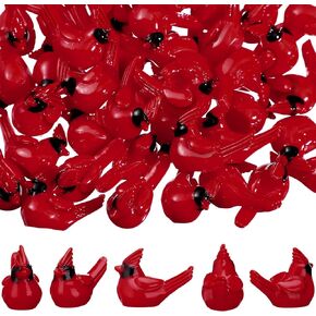 50 Pcs Mini Resin Red Cardinal Bird Figurines Tiny Cardinal Figurine Red Cardinal Decoration Cardinal Christmas Ornaments for Gift Xmas Miniature Garden Crafts Cake Topper Christmas