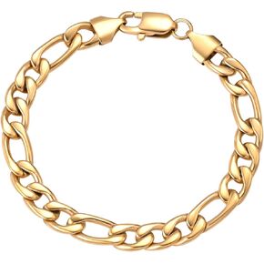 VEXXS Figaro Bracelet, 18K Real Gold Plated Cuban Link Bracelet for Men, Durable No Color Fading Figaro Chain Bracelet 6mm 9mm Men’s Gold Bracelet Urban Fashion