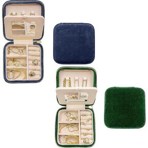 Benevolence LA Travel Jewelry Box Set of 2 - Navy Blue & Emerald | Plush Velvet Travel Jewelry Box | Travel Jewelry Case | Jewelry Travel Organizer with Mirror | Jewelry Travel Case for Women