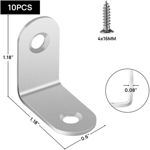 10Pieces Stainless Steel Corner Braces Joint Right Angle Bracket Fastener L Shaped Corner Fastener Joints Support Bracket with Screws (30 x 30 x 16) in Saudi Arabia