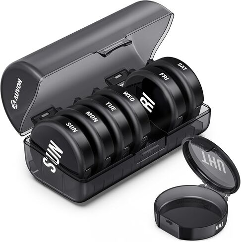 AUVON Large Weekly Pill Organizer for Big Supplements, Travel Pill Box 7 Day with Dual Protection, Wide Opening Pill Case Easy to Use, Black Privacy Protection Pill Dispenser for Vitamins, Fish Oils in Saudi Arabia