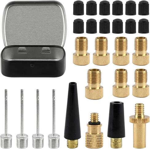 27pcs Presta Valve Adaptor Kits, Presta Valve Adapter, Schrader to Presta Valve Adapter, Metal Ball Needles and Adapter Valve Adapter Kit with Box for Bike Scooters Football Etc in Saudi Arabia