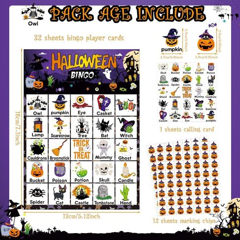 Shappy Halloween Bingo Games for Adults 32 Players Halloween Spooky Bingo Game Set 5.1 x 7.1 in Halloween Bingo Pumpkins Cards Calling Cards for Teens School Holiday Halloween Gender Reveal Supply in Saudi Arabia
