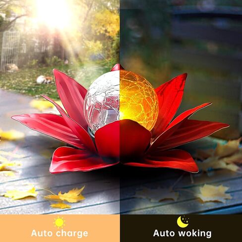 SUNFACE 2 Pack Solar Lights Outdoor Garden Glass Christmas Flower Lamp Waterproof LED Metal Flower Lights Outdoor Garden Table Decor for Outside Balcony, Patio, Deck, Porch, Walkway in Saudi Arabia