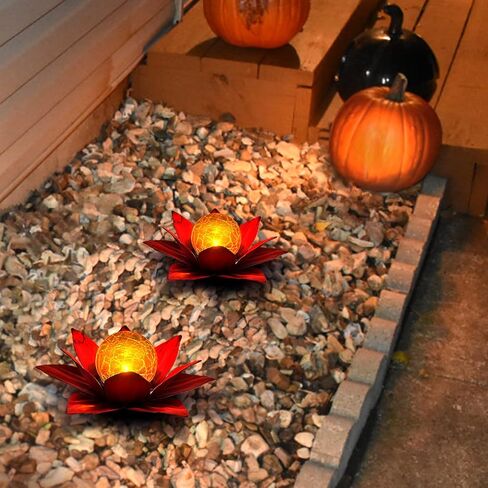 SUNFACE 2 Pack Solar Lights Outdoor Garden Glass Christmas Flower Lamp Waterproof LED Metal Flower Lights Outdoor Garden Table Decor for Outside Balcony, Patio, Deck, Porch, Walkway in Saudi Arabia