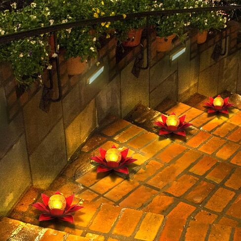 SUNFACE 2 Pack Solar Lights Outdoor Garden Glass Christmas Flower Lamp Waterproof LED Metal Flower Lights Outdoor Garden Table Decor for Outside Balcony, Patio, Deck, Porch, Walkway in Saudi Arabia