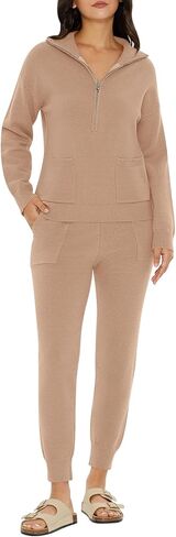 DEEP SELF Women's Sweater Sets Two Piece Outfits Long Sleeve Pullover Half Zip Jogger Pants Lounge Sets with Pockets in Saudi Arabia