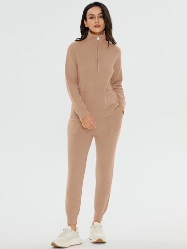 DEEP SELF Women's Sweater Sets Two Piece Outfits Long Sleeve Pullover Half Zip Jogger Pants Lounge Sets with Pockets in Saudi Arabia
