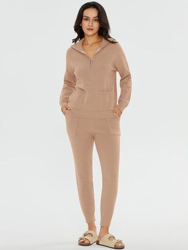 DEEP SELF Women's Sweater Sets Two Piece Outfits Long Sleeve Pullover Half Zip Jogger Pants Lounge Sets with Pockets in Saudi Arabia